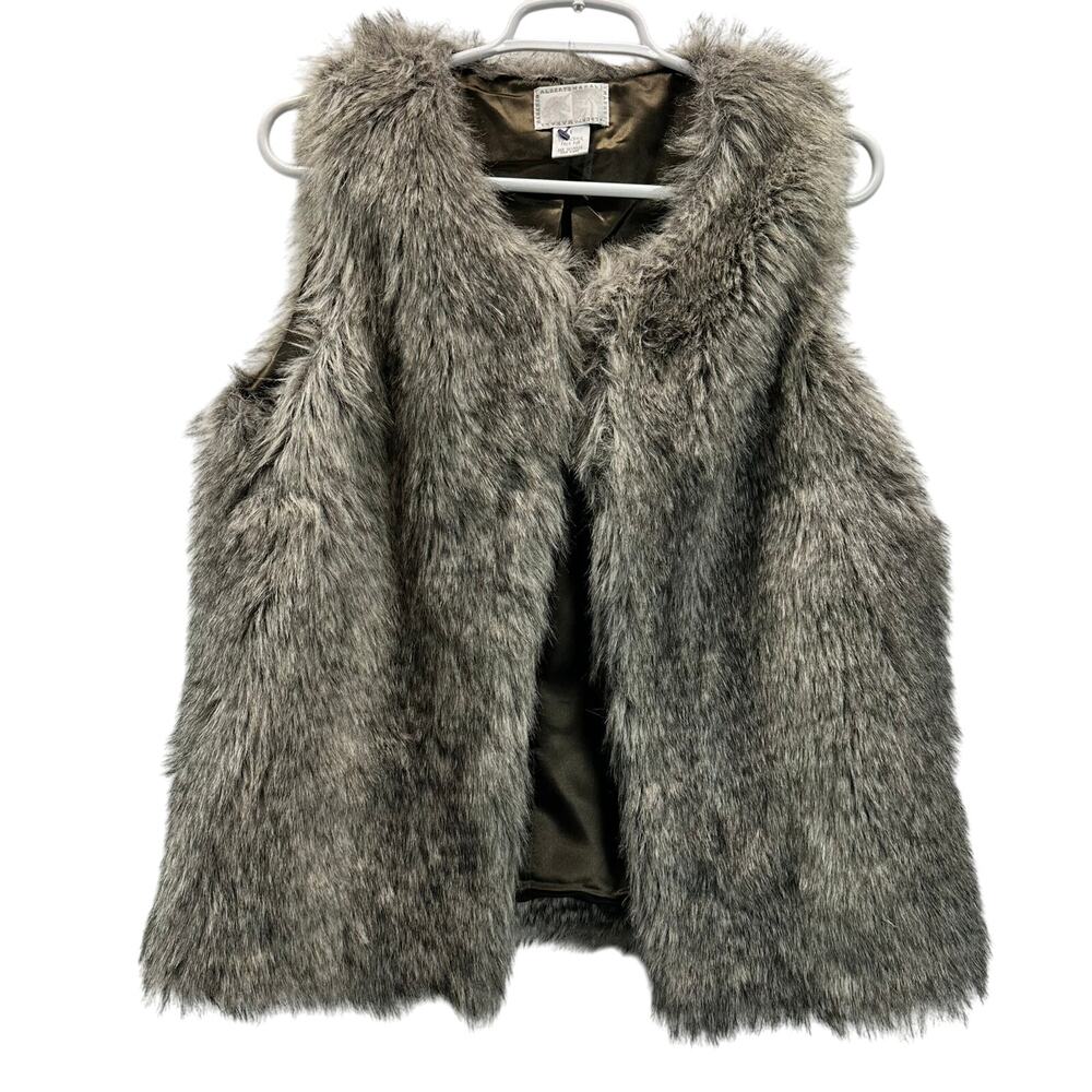 Alberto Makali Faux Fur Vest Gray Brown Small Festival Y2K Artsy